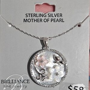 Brilliance Sterling Silver Floral Mother of Pearl Necklace